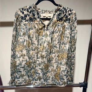 Elegant Floral Women's Blouse in Cream and Black